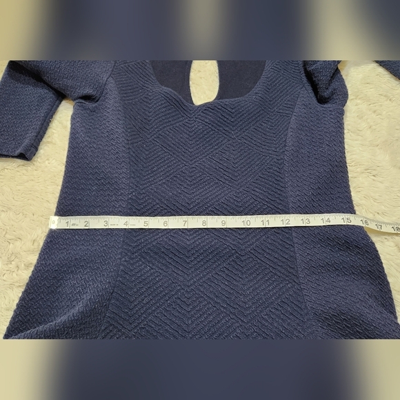 Anthropologie Maeve Sasha Navy Fit and Flare Textured Long Sleeve Dress Sz Large - Picture 7 of 12